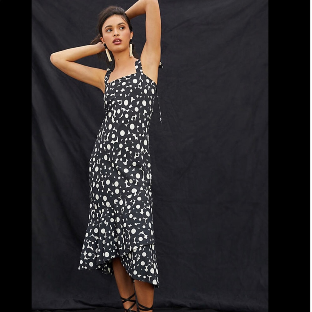 Hutch Flounced Shoulder Tie Midi Dress Small